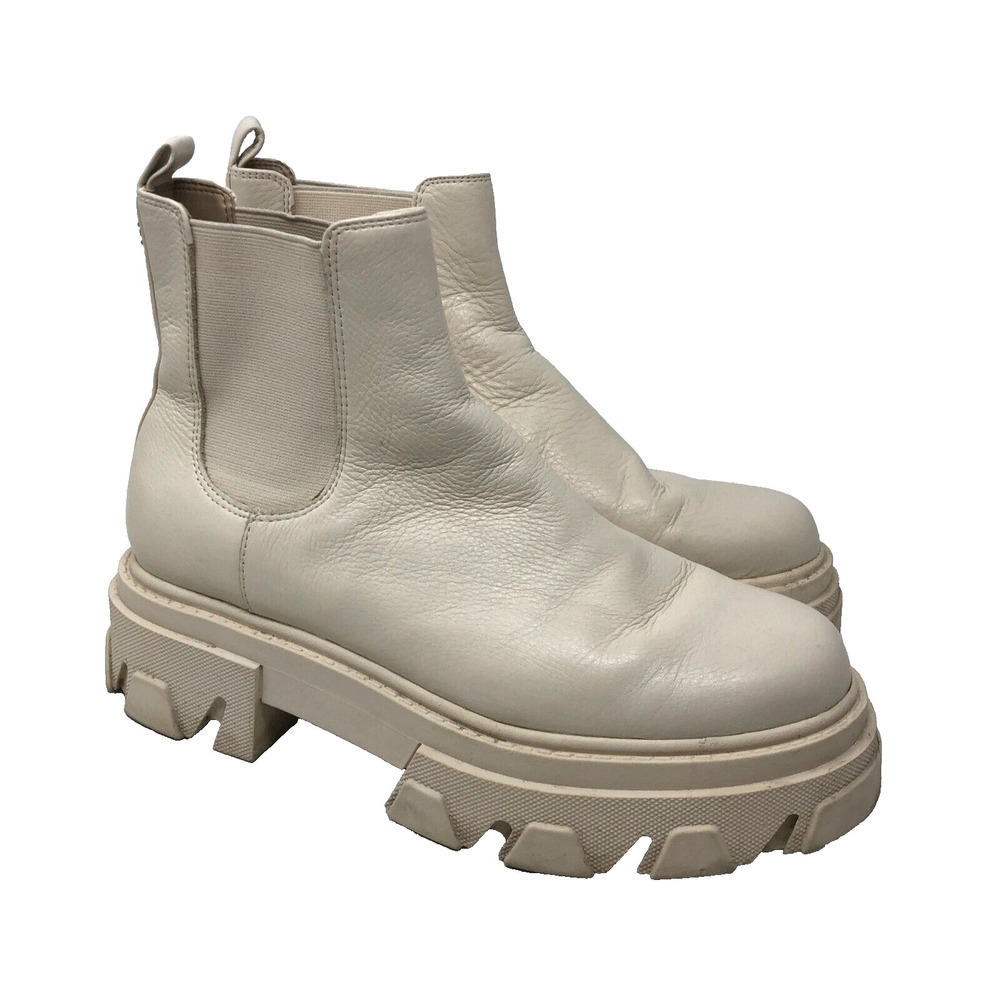 Sam Edelman Daelyn Boots Cream Leather Womens 9 Mid Calf Chunky Platform